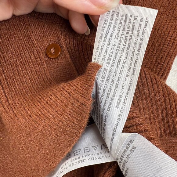 Abercrombie & Fitch Ribbed Button-Down Cardigan Women's M Rust Brown Knit Top - Picture 5 of 7